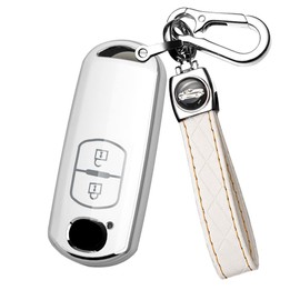 ontto TPU Car Key fob Cover Fit for Mazda 2 3 5 6 CX-5 CX-7 CX-9 CX-3 CX-4 CX-4 MX5 2015-2017 Remote Key case Shell Key Holder Bag Keychain Keyring Protector 2 Buttons Accessories White B