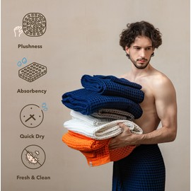 KOSMU Luxury Japanese Cotton Waffle Bath Towel | Plush, Absorbent, and Quick Dry | Free Storage Bag Included (Coral Orange, Bath Sheet, 67" x 34")