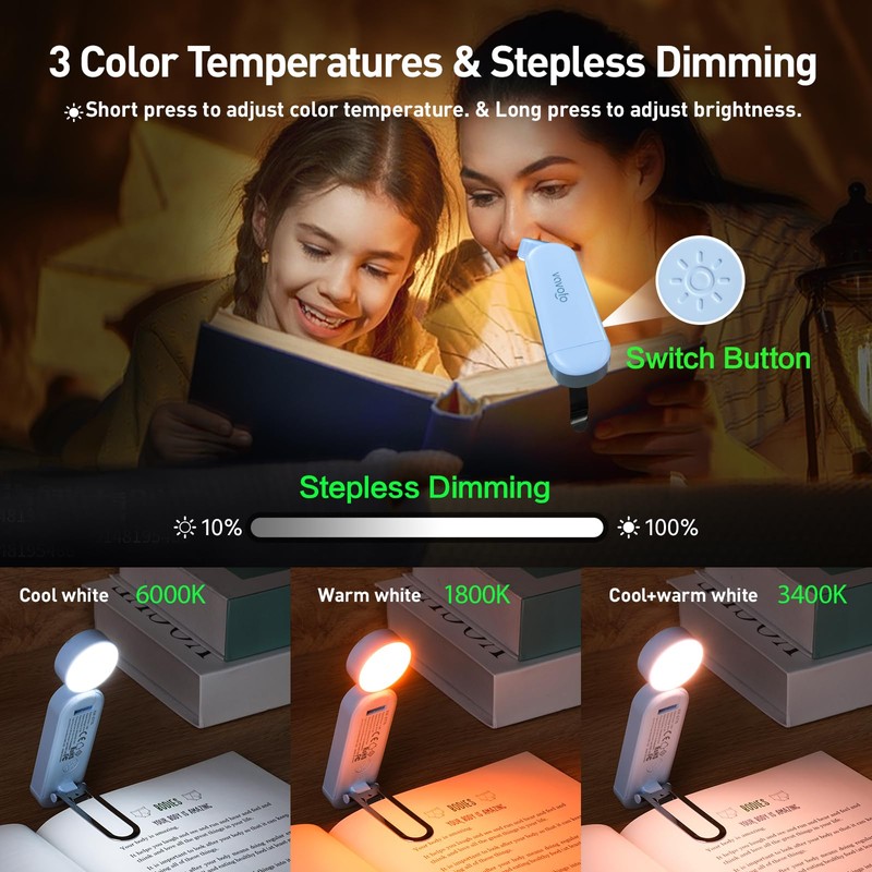 VAVOFO USB Rechargeable Book Light, Blue Light Blocking, Amber Light