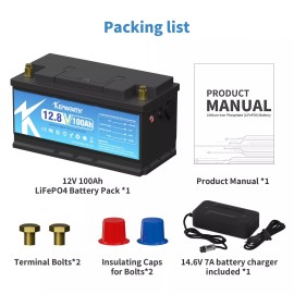 KEPWORTH 12V 100Ah LiFePO4 Battery BMS Lithium Battery 15000 Cycles 1.28kWh RVs Van Boats