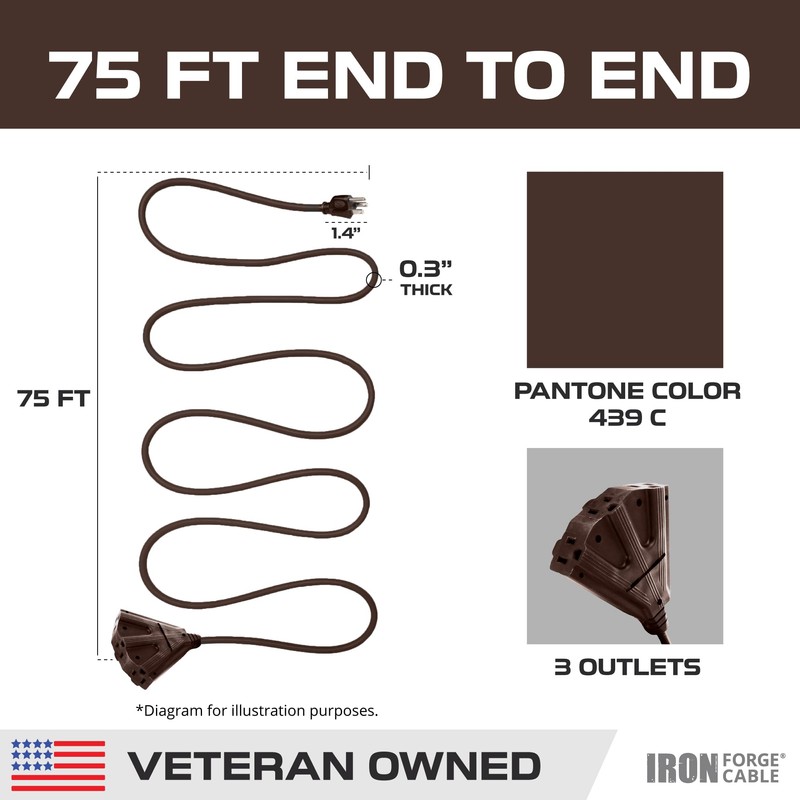 Iron Forge Cable 75ft Brown Outdoor Extension Cord with 3