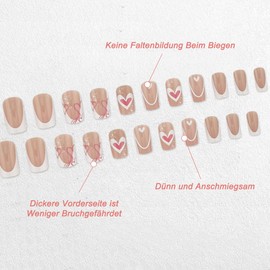 Auriselle Press on Nails Lang 24 Stück Französisch Falsche Lang Quadratisch Nägel Künstliche Love-Muster Nägels Weiß und Rosa on Nägel, Perfekt für Maniküre zu Hause