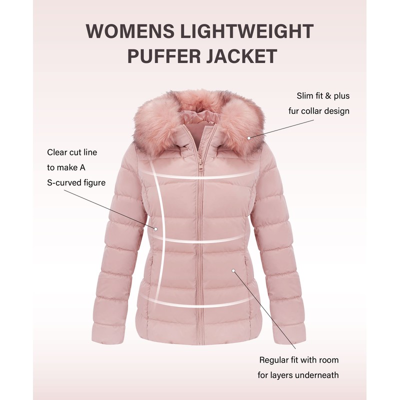 Bellivera Women's Puffer Jacket Warm Coat Hooded with Fur Collar