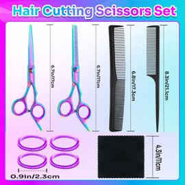 Hair Cutting Scissors Shears Kit, 6.7” Barber Scissors,Professional Haircut Kit,Stainless Steel Hairdressing Thinning Shears for Barber,Salon,Women,Home,Men 10pcs