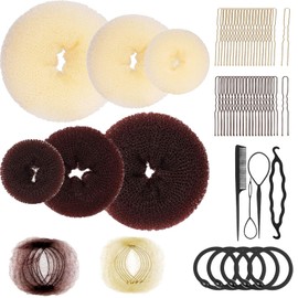 Hair Bun Maker Set for Women & Girls – 6 Donut Bun Makers, 20 Hair Nets, 20 Bobby Pins, 4 Ponytail Hair Tools, 5 Hair Ties – Lightweight, No-Damage Hair Styling Kit for Weddings, Ballet, Parties