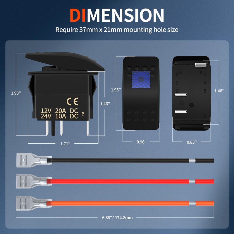 DaierTek Marine Boat Rocker Switch 12V, Lighted Blue LED Waterproof