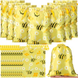 Cosblank 24 Pcs Bee Theme Bags Bee Party Gift Bags with Drawstring 7 x 9 Inch Honey Bee Birthday Party Supplies Candy Treats Goodies Favors Bags for Kid Bee Birthday Party Baby Shower Party Supplies