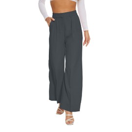 FUNYYZO Women Suit Pants Wide Leg Pants High Elastic Waisted in The Back Business Work Trousers Long Straight Dark Gray