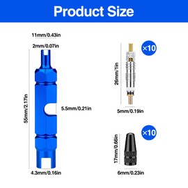 zhongko 21Pcs Valve Core Removal Tool and Repair Kit, Includes 10 Brass Cores, 10 Plastic Valve Caps and Installation Tool, Tyre Valve Removal Tool for Tubeless Mtb, Road Bike Tyres