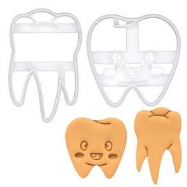 Set of 2 teeth cookie cutters (shapes: lifelike tooth and cute tooth), 2 pieces. Bakerlogy