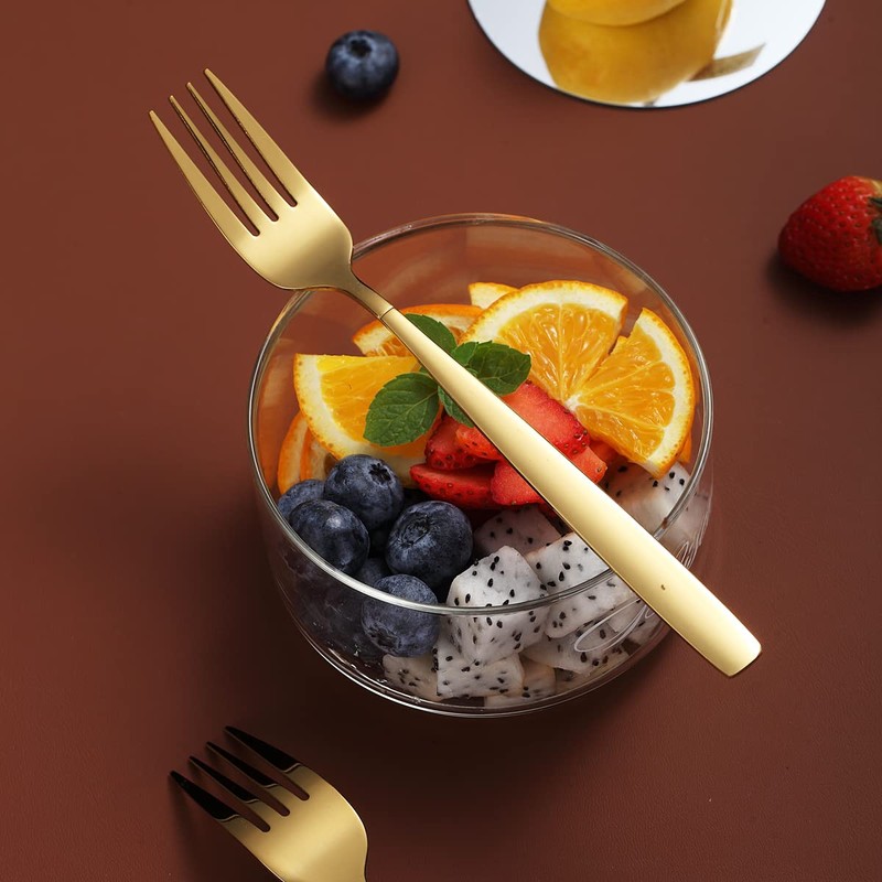 Golden Dinner Forks 6 Pieces, Kyraton Titanium Gold Plated Stainless