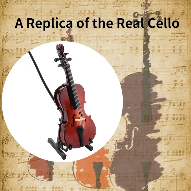 5.5" Mini Wooden Cello Instrument Ornaments with Stand and Case,