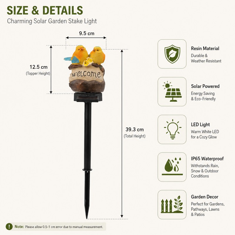 Solar Garden Bird Light for Outdoor Decor – Weather-Resistant Resin