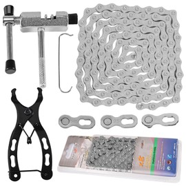 Editbar Bicycle Chain - 6/7/8 Speed Bicycle Chain 1/2 x 3/32 Inch 116 Chain Tool Set with Chain Rivet, 3 Chain Clasp & Bicycle Link Pliers, High-Strength Chain Repair for MTB, Road Bike, City Bike