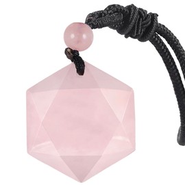 Nupuyai Crystal Star of David Hexagram Pendant Necklace for Men Women Healing Stone Amulet Chain with Adjustable Cord, Stone Nylon, Rose quartz stone.
