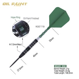 CUESOUL BRAKE DISC 21g Steel Tip 90% Tungsten Dart Set with Oil Paint Finished and Unifying ROST T19 Flight