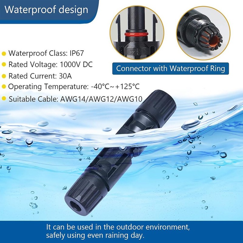 Leanockesa 10 Pairs MC4 Solar Connectors Male and Female, IP67