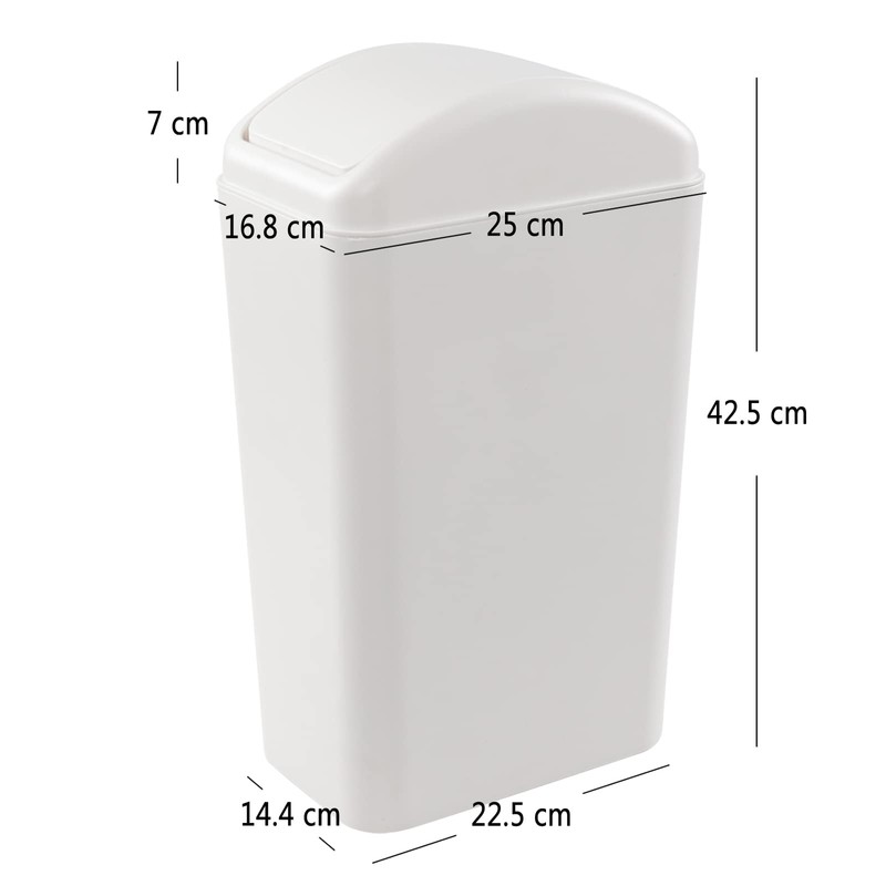 Ordate 12 Litre Plastic Swing Lid Trash Bin, 1 Pack,