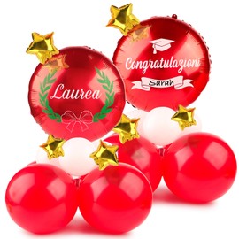 BETESSIN Graduation Balloons Red - La Mia Laurea - Balloons from Italian - Graduation Table Decoration