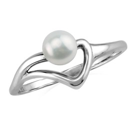 Silvershake White Cultured Freshwater Pearl 925 Sterling Silver Minimalist Solitaire Ring Size 3
