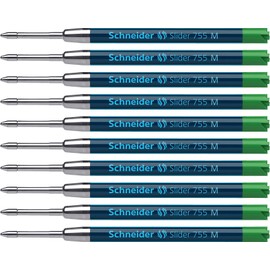 Schneider 175604 Ballpoint Pen Refill Slider 755 Indelible M, Green, Pack of 10
