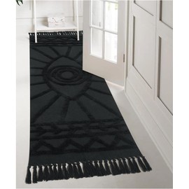 Uphome Hallway Runner Rug 2'x6' Washable Evil Eye Tufted Boho Rug with Tassels Soft Cotton Woven Kitchen Rugs Farmhouse Aesthetic Dark Gray Accent Rug for Living Room Laundry Room Bedroom