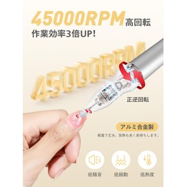 COPPA NDK-106 Electric Nail Machine, 45,000 RPM High Rotation, 12 Types of Bits Included, Forward and Reverse Rotation, Electric Nail Care, Stepless Transmission, Low Noise, Low Vibration, Low Heating