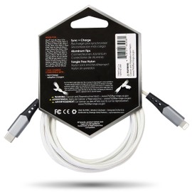 Celltronix - Titanium [Apple MFi Certified] - 6FT Fast Charging Tangle Free Heavy Duty Type-C to Lightning Cable. Built to Last! Includes Sync+Charge & Aluminum Tips for Optimum Connectivity: White