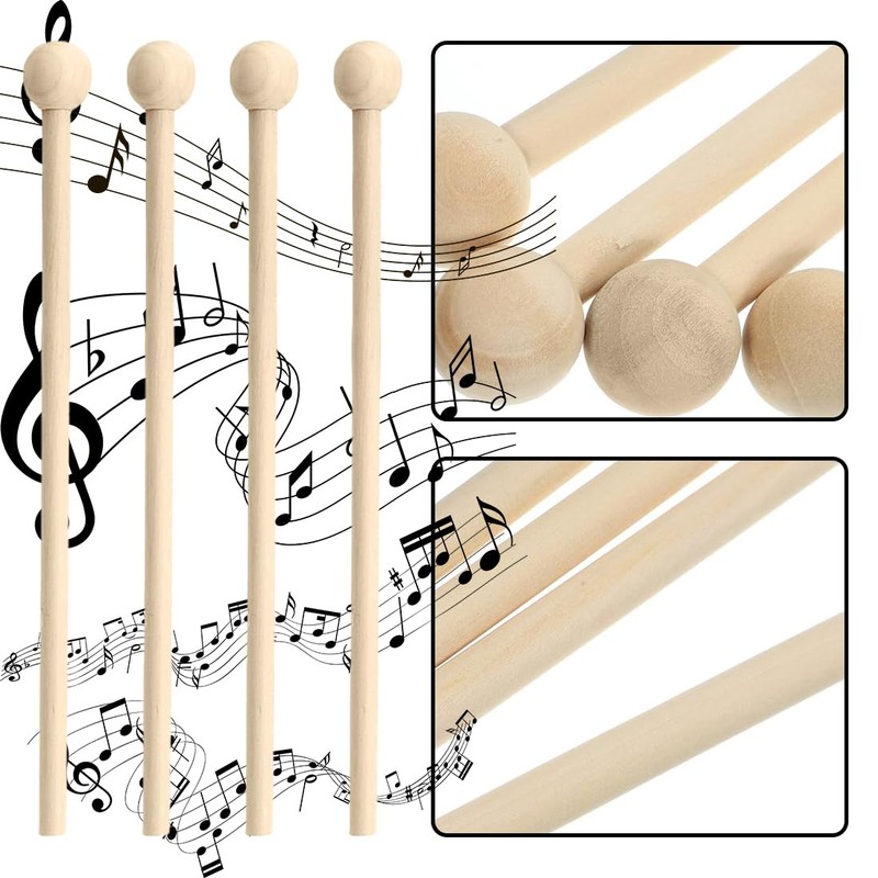 Set of 4 Wooden Mallet Drumsticks Marimba & Chime Sticks