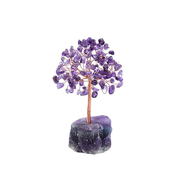 CrystalTears Amethyst Crystal Tree Natural Reiki Healing Crystals Gemstone Money Trees with Fluorite Crystals Stone Base Feng Shui Crystal Stone Tree for Home Decor Good Luck 4.7"-5.1"