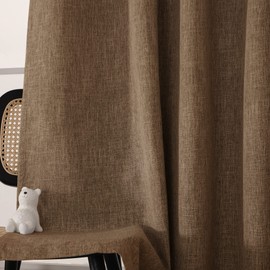 INLINAS 52 x 84 Inch Linen Bamboo Knots Texture Blackout Curtains - 100% Light Blocking, Noise Reducing and Thermal Insulating Triple Layer Fabric Grommets Top for Bedroom, Set of 2, Brown