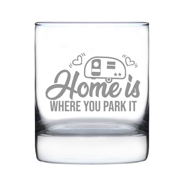 Home is Where You Park It Rocks Glass, Hand Engraved