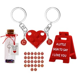 JOAWSOME Heart Keychain Set for Couples With Mini Sign Valentine's Decoration Gift Bottle, Valentines Birthday Anniversary Present Gifts Wife Husband (Heart 02)