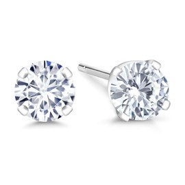 Gem Stone King 14K White Gold Lab Grown Diamond Stud Earrings | Gold Earrings For Women Men | G-H Color | VS2-SI1 Clarity