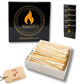 5 Boxes of 140 Count Matches (700 Total) | 4" Safety Match in Decorative Match Box | Long Color Craft Matchbook for Vintage Candle Set Display (White Matches, 5 Boxes)