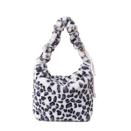 CORIOS Women's Plush Shoulder Bag, Fluffy Bag, Cute Fluffy Handbag, Leopard Zebra Print, Shoulder Bag, Large Handbag, Elegant Tote Bag, Carry Bag, Leopard print white., 未古风格
