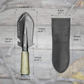 MEETOZ Backpacking Shovel, Camping Hand Trowel, Lightweight Hiking Shovel, Small Potty Multitool with Carrying Pouch for Digging, Metal Detecting, Gardening and Outdoor Survival