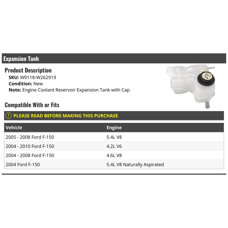 Engine Coolant Reservoir Expansion Tank with Cap - Compatible with