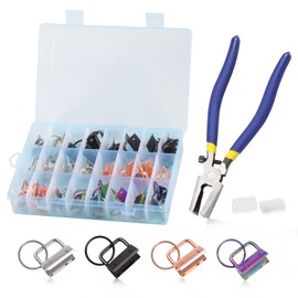 LEONTOOL Key Fob Hardware Pliers Tool 32 Pcs Keychain Fob Hardware Kit 1 inches 8 inches Key Fob Glass Running Plier with Rubber Cover for Wrist Strap Key Chain Lanyard Clasp Hardware