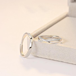 Anillo de Plata Qwonekou Anillo Ajustable Anillo para Parejas, Un Amor Interminable, Anillos de Hombres y Mujeres Brillante y Elegante Anillo de Boda Anillo de Promesa Tamaño Universal 40035