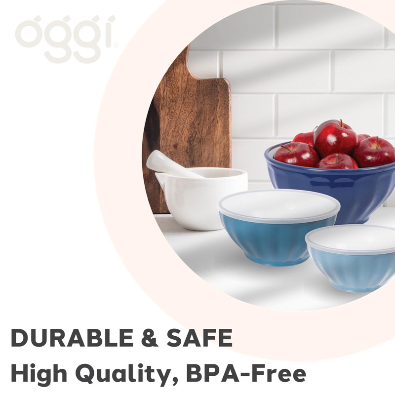Oggi Set of 3 Ribbed Mixing Bowls with Lids -