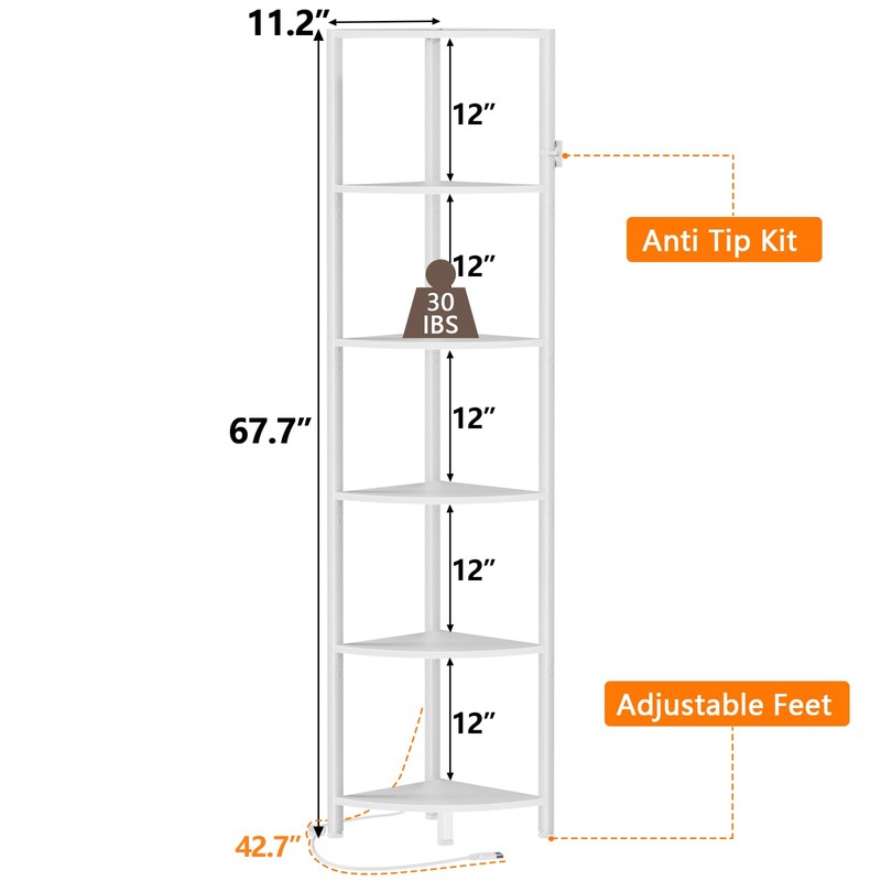 Furnulem 6 Tier Corner Shelf with LED Light, 67.5” Tall