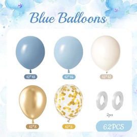 Dusty Blue Balloons, 62PCS Birthday Balloons Pack 12 Inch