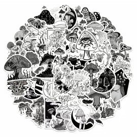 Black and White Mushroom Stickers - Sticker Fungi Cute Variety Vinyl Decal Lot, Waterproof Durable Reusable Vinyl Decals, 10 , 20 , 50 , Water Bottle Bike Bumper Luggage Skateboard Graffiti, Best Gift for Everyone (10)