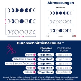 Tattwo.me Temporary Tattoos for Adults and Kids 2 Weeks Waterproof - 3 Moon Sets to Cut Out - Vegetable Ink - EU Cosmetic Certificate - (M0063)