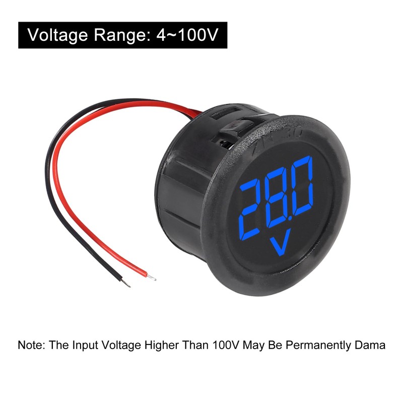 XIITIA 3pcs DC 4-100V LED Digital Display Circular Two-Wire Voltmeter