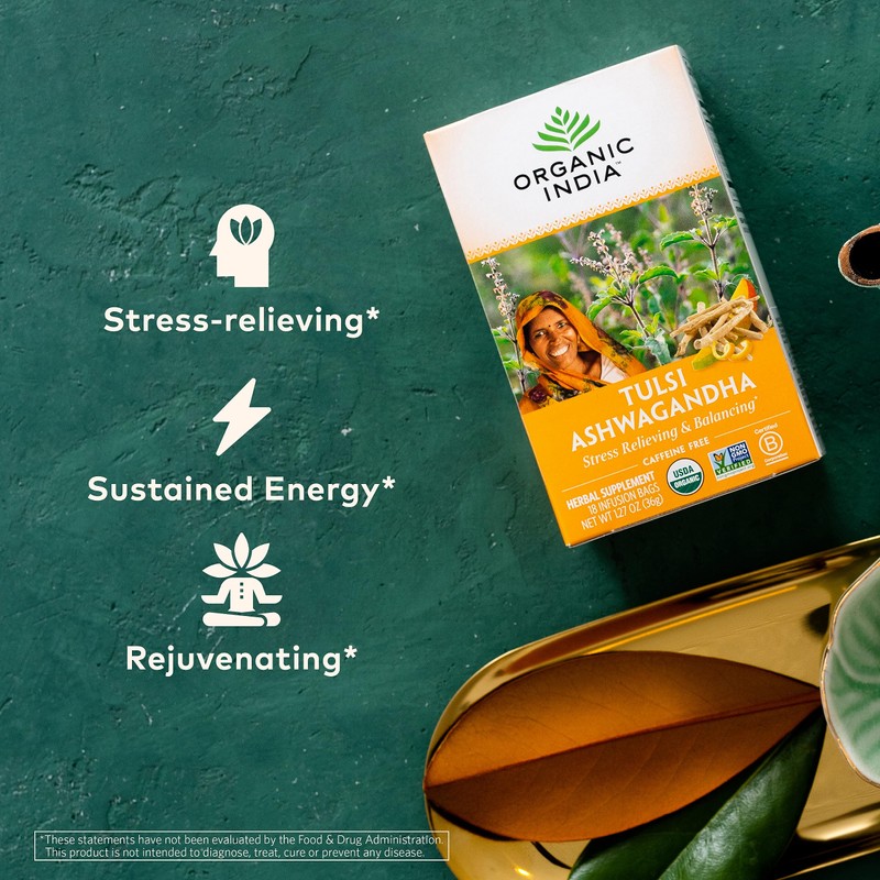 ORGANIC INDIA Calming Tulsi Ashwagandha Herbal Tea - Holy Basil