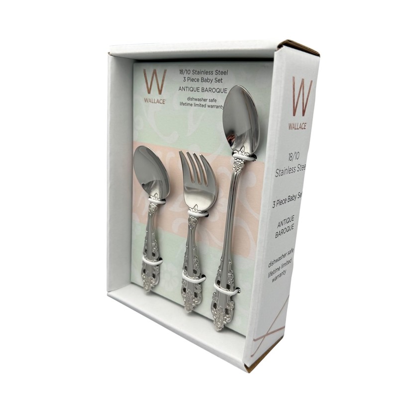 Wallace Antique Baroque 18/10 Stainless Steel 3pc. Baby Flatware Set