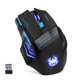 zelotes Wireless Gaming Mouse 4000DPI 7 Buttons LED 2.4GHz with USB Receiver Ergonomic Design Wireless Optical Mouse Portable for PC Laptop Mac Black