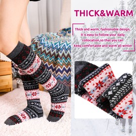 DoSmart Womens Winter Warm Knee High Socks Ladies Wool Cozy Thick Hiking Skiing Comfy Thermal Boot Long Socks 2 Pairs (2 Pairs Vintage E)